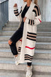 Priyavil Open Front Color Block Striped Splice Long Sweater Cardigan