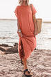 Priyavil Solid Short Sleeve Side Split Maxi Casual Dress