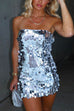 Priyavil Strapless Off Shoulder Party Mini Sequin Dress