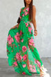 Priyavil Halter Wrap V Neck Waisted High Slit Printed Maxi Holiday Dress