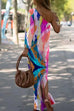Priyavil One Shoulder Long Sleeve Tie Dye Maxi Holiday Dress
