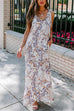 Priyavil V Neck Tie Shoulder Side Split Printed Maxi A-line Dress