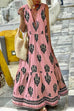 Priyavil Tassle Deep V Neck Sleeveless Printed Maxi Swing Holiday Dress