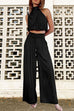 Priyavil Mockneck Sleeveless Crop Top Tie Waist Wide Leg Pants Set