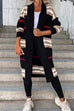 Priyavil Open Front Color Block Striped Splice Long Sweater Cardigan