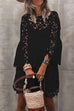 Priyavil Bell Sleeves Hollow Out Lace Dress with Slip
