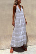 Priyavil Halter V Neck Backless Tie Dye Maxi Holiday Dress