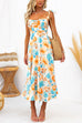 Priyavil Floral Tie Shoulder Flared Midi Cami Holiday Dress