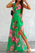 Priyavil Halter Wrap V Neck Waisted High Slit Printed Maxi Holiday Dress