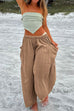 Priyavil Drawstring Waist Pockets Wide Leg Cotton Linen Pants