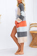 Open Front Pocketed Striped Midi Knitting Cardigan