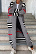 Priyavil Open Front Color Block Striped Splice Long Sweater Cardigan