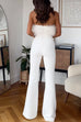 Priyavil Strapless Feather Tube Top Flare Bottoms Jumpsuit