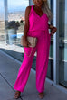 Priyavil V Neck Sleeveless Top Wide Leg Pockets Pants Solid Set
