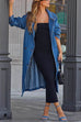Priyavil Lapel Double Breasted Long Denim Trench Coat