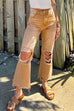 Priyavil Ripped Cut Out Raw Hem Straight Leg Jeans
