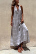 Priyavil Halter V Neck Backless Tie Dye Maxi Holiday Dress