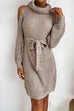 Priyavil Turtleneck Cold Shoulder Belted Sweater Dress