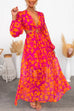 Deep V Neck Backless Cut Out Printed Maxi Flowy Dress