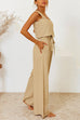 Priyavil Square Collar Crop Tank Top Tie Waist Wide Leg Pants Cotton Linen Set