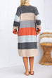 Open Front Pocketed Striped Midi Knitting Cardigan