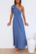 Priyavil Bow Knot One Shoulder High Waist Sleeveless Maxi Swing Dress