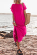 Priyavil Solid Short Sleeve Side Split Maxi Casual Dress