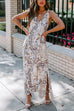 Priyavil V Neck Tie Shoulder Side Split Printed Maxi A-line Dress