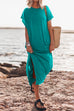 Priyavil Solid Short Sleeve Side Split Maxi Casual Dress