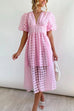 Priyavil V Neck Lantern Sleeve Waisted A-line Dress