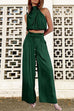 Priyavil Mockneck Sleeveless Crop Top Tie Waist Wide Leg Pants Set