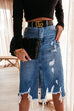 Priyavil Irregular Frayed Hem Ribbed Denim Skirt