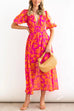 Priyavil V Neck Puff Sleeves High Waist Printed Flowy Dress