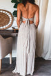 Priyavil Halter Tie Knot Backless Ruched Swing Maxi Vacation Dress