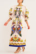 Priyavil 3/4 Puff Sleeves Back Slit Birdie Printed Maxi Dress