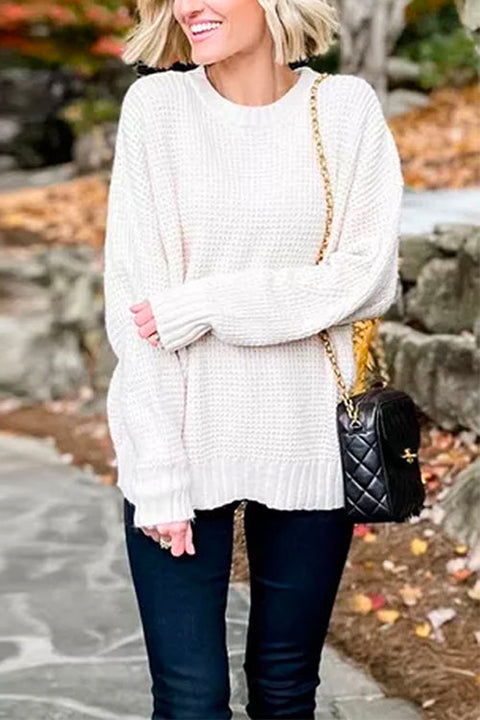 Priyavil Round Neck Solid Slouchy Waffle Knit Sweater