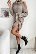 Priyavil Turtleneck Cold Shoulder Belted Sweater Dress