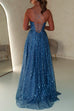 Priyavil Lace Up Backless High Slit Corest Glitter Maxi Gown Dress