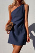 Priyavil One Shoulder Solid Cotton Linen Mini Dress