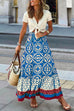 Priyavil Bohemia Printed Elastic Waist Ruffle Maxi Swing Skirt