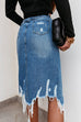 Priyavil Irregular Frayed Hem Ribbed Denim Skirt