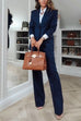 Wear to Work Single Button Blazer Straight Leg Pants Suit Set