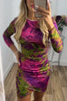 Long Sleeves Tie Dye Tulip Bodycon Mini Dress