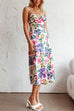 Priyavil Tie Shoulder High Waist Slit Cami Midi Floral Dress