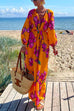 Priyavil V Neck Long Sleeves Tie Waist Floral Maxi Holiday Dress