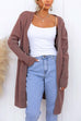 Priyavil Open Front Pockets Solid Knitting Midi Cardigan