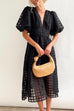 Priyavil V Neck Lantern Sleeve Waisted A-line Dress