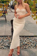 Priyavil Off Shoulder Twist Front Back Slit Knitting Maxi Dress