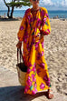 Priyavil V Neck Long Sleeves Tie Waist Floral Maxi Holiday Dress