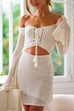 Priyavil Long Sleeves Lace-up Cut Out Knitting Cover Up Dress